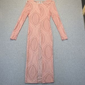 KTOO Pink Lace Mesh Bodycon Maxi Dress Women’s Small Long Sleeve